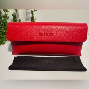 GUESS Red Glasses Case with Black Microfiber Cloth